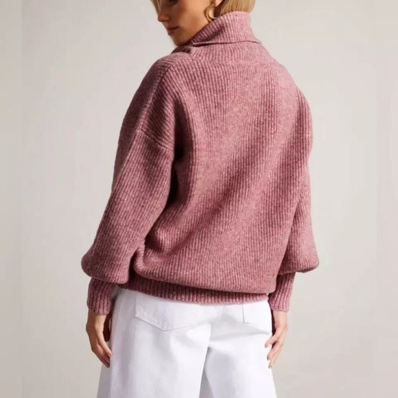 NWOT Ted Baker Oversized Cchloe Pink Chunky Wool Funnel Neck Sweater 2 (S ) - Picture 3 of 16